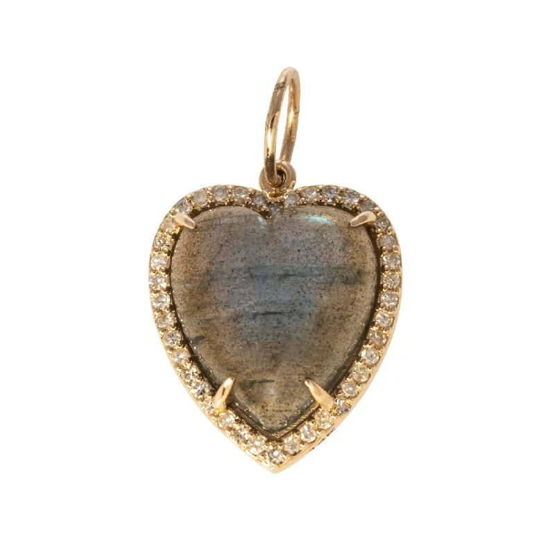 Beautiful necklaces and pendants with moon and star charms for a dreamy effect-Labradorite Heart & Pavé Diamond 14K Gold Pendant