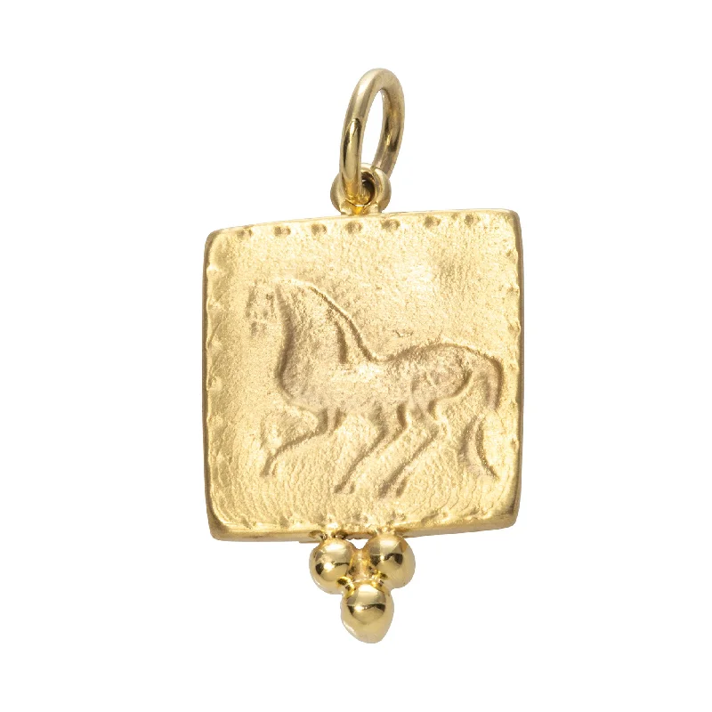 Necklaces and pendants with feather designs for a boho-chic, carefree vibe-Mazza Horse Intaglio 14K Yellow Gold Pendant