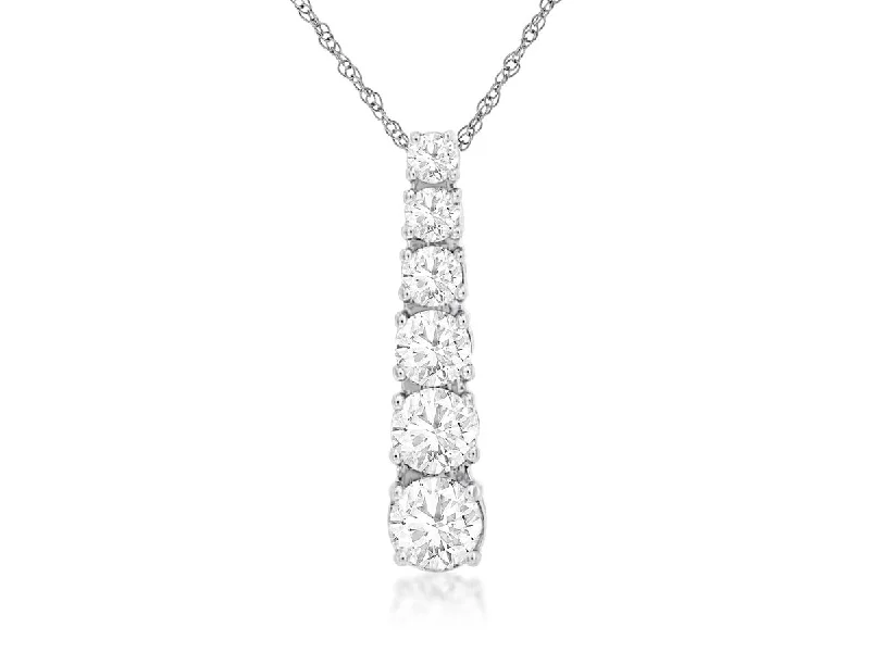 Simple necklaces and pendants with bar pendants for a sleek modern design-14K White Gold Graduated Diamond Vertical Bar Necklace