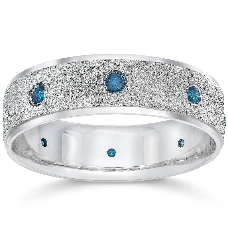 Rings with shield-shaped stones for boldness -Mens 14K White Blue Diamond 1/3ct Stone Finish Wedding