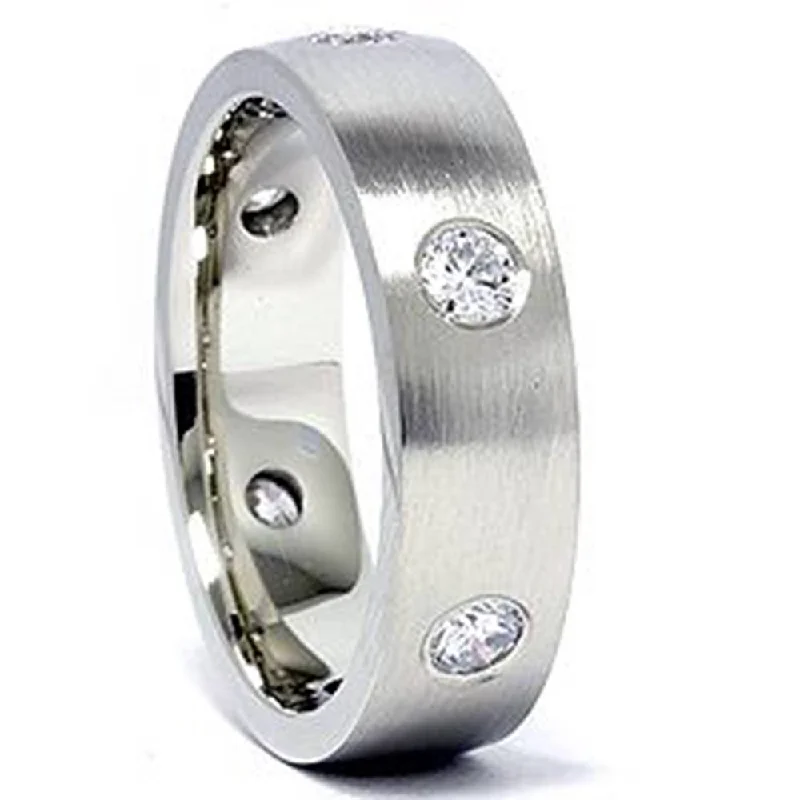 Rings with spiral designs for eye-catching twist -Mens 14K White Gold 3/4ct Diamond Wedding Ring Band New