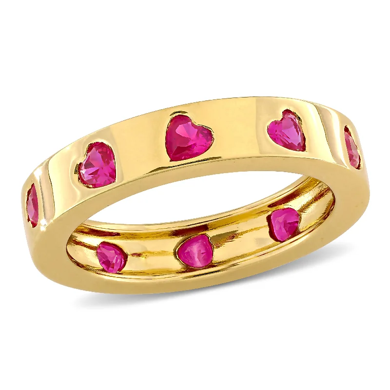 Rings with hammered silver for rustic appeal -Mimi & Max 1 3/4ct TGW Heart-Cut Created Ruby Eternity Ring Yellow Silver