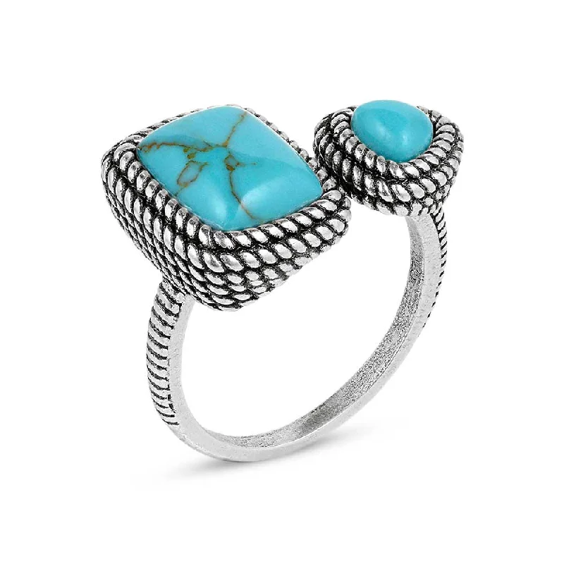 Rings with aquamarine stones for ocean charm -Montana Silversmiths Split Decision Turquoise Ring