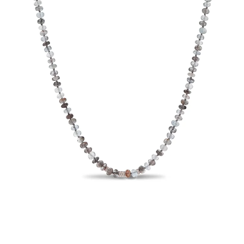 Elegant necklaces and pendants with diamond accents for added sparkle-Moss Aquamarine Knotted Necklace with 5 Diamond Rondelles - 16-18"