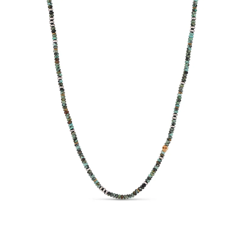 Best necklaces and pendants with intricate beadwork for a bohemian-inspired look-Mr. LOWE Men's African Turquoise with Carved Skull Necklace - 23"