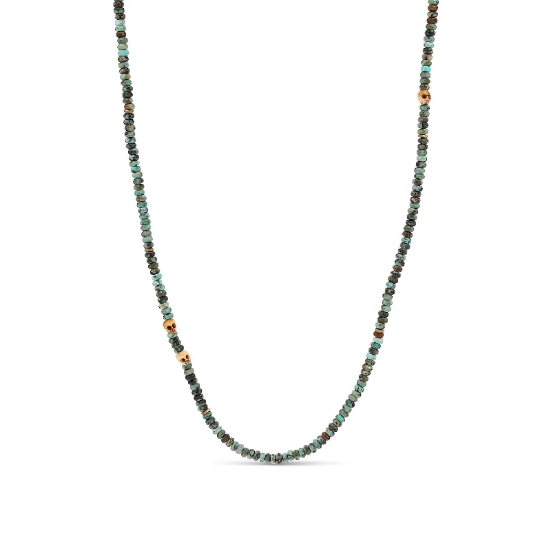 Best necklaces and pendants with art deco elements for a vintage, glamorous design-Mr. LOWE Men's African Turquoise with Carved Skull Necklace - 25"