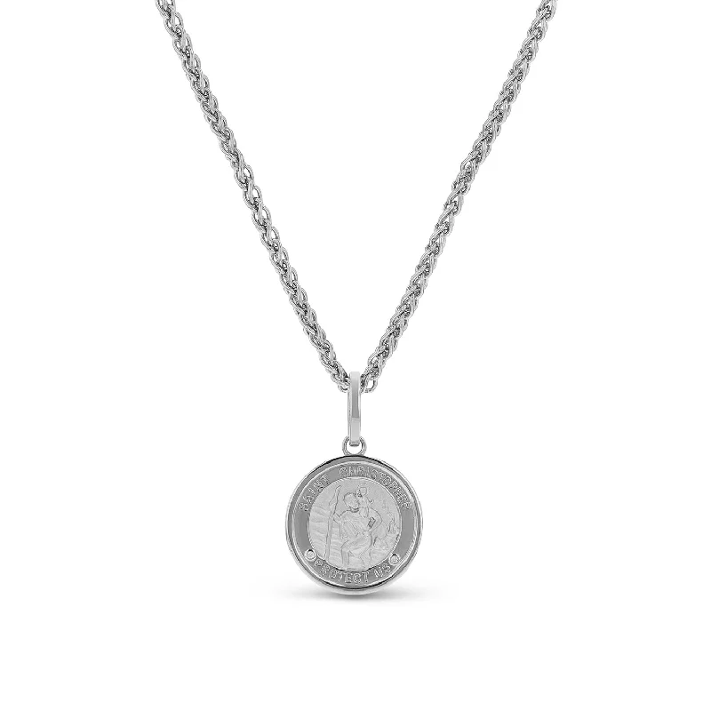 Unique necklaces and pendants with custom birthstone arrangements for personalization-Mr. LOWE Men's Silver St. Christopher Pendant on Wheat Chain Necklace - 24"