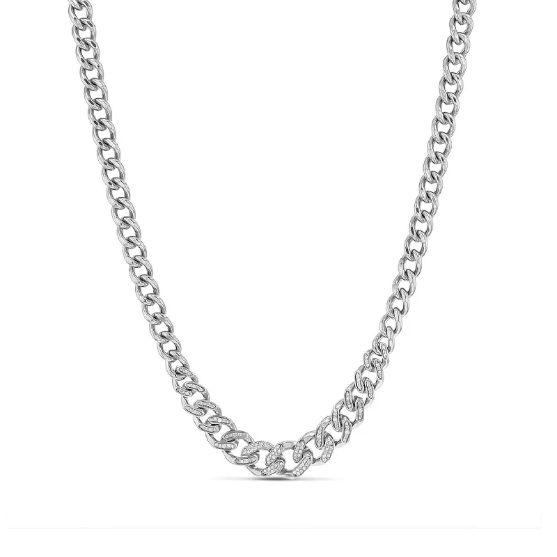 Necklaces and pendants with love knot designs for a romantic, meaningful symbol-Mr. LOWE Men's Tapered Cuban Link Chain with Diamonds Necklace - 22"