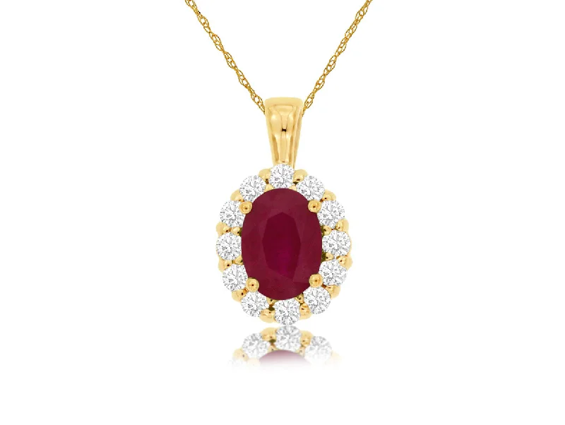 Layered necklaces and pendants for a trendy and fashionable stacked look-14K Yellow Gold Ruby and Diamond Necklace