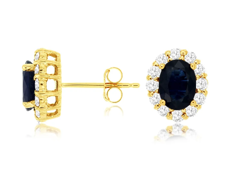 Elegant necklaces and pendants with diamond accents for added sparkle-14K Yellow Gold Blue Sapphire Studs with Diamond Halos