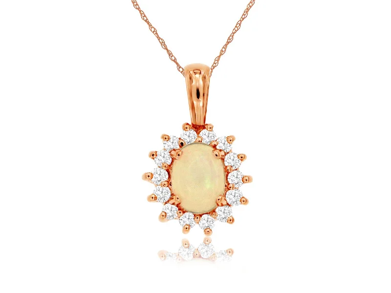 Necklaces and pendants with pearls for a classic and sophisticated touch-14K Rose Gold Opal with Diamond Halo Necklace