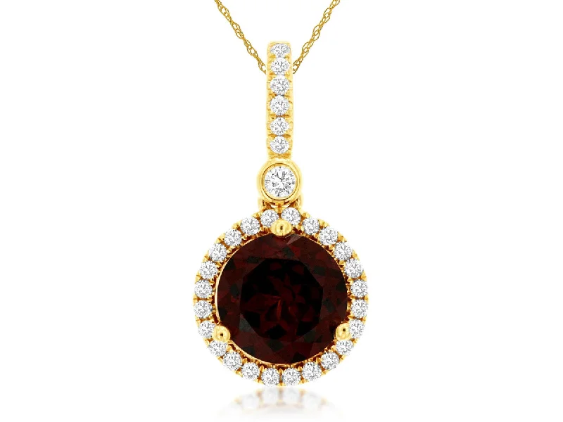 Fashionable necklaces and pendants with birthstones for a personalized gift idea-14KT .18CTW(R)GARNET/PAVE DIAMOND RD. PENDANT ON CHAIN(R1.50CT GAR)