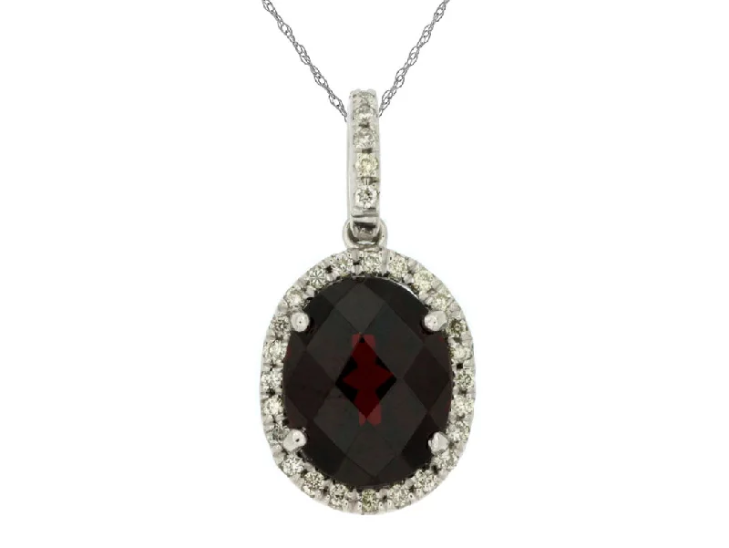 Best necklaces and pendants with crystal accents for a sparkling and elegant style-14KT WG .18CTW(O)GARNET/PAVE DIAMOND PENDANT ON CHAIN(O3.00CT GAR)