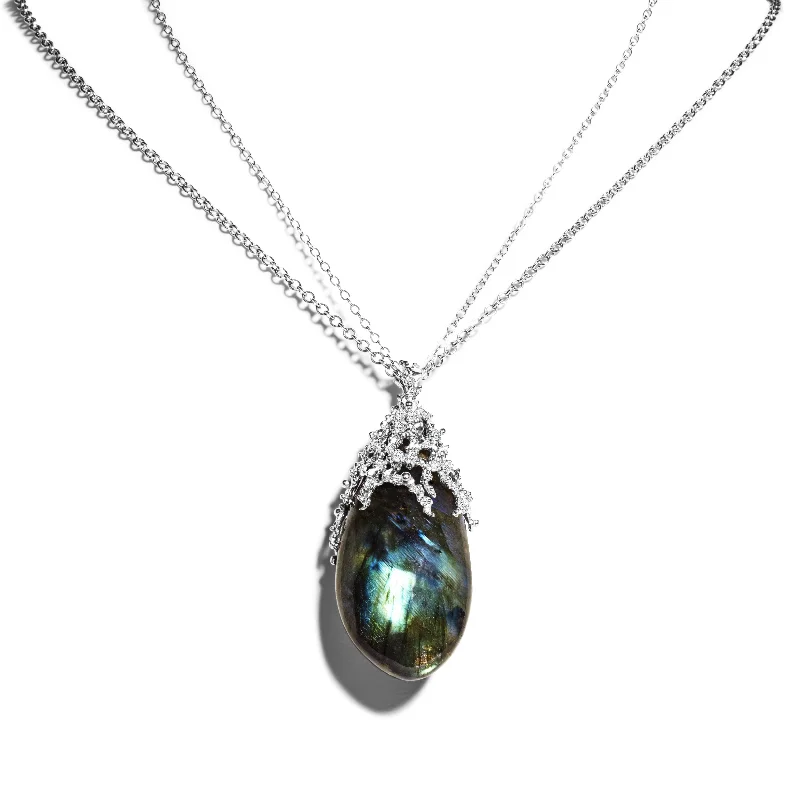 Stunning necklaces and pendants with ruby and diamond combinations for a luxurious effect-Ocean Pendant Necklace with Labradorite and Diamonds