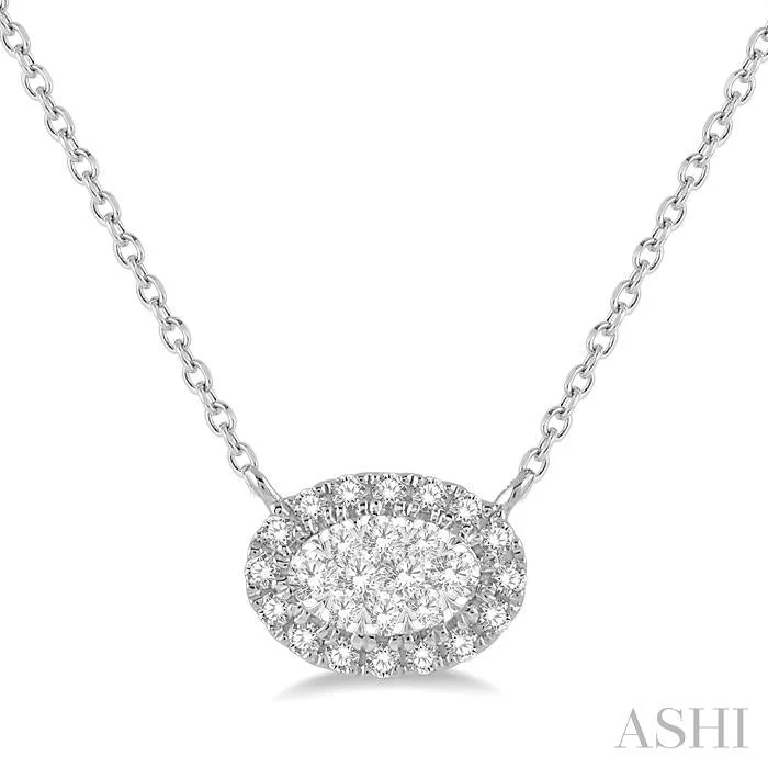 Necklaces and pendants with ocean-inspired designs for a refreshing, beachy feel-OVAL SHAPE EAST-WEST HALO LOVEBRIGHT ESSENTIAL DIAMOND PENDANT