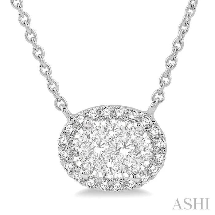 Beautiful necklaces and pendants with moon and star charms for a dreamy effect-OVAL SHAPE EAST-WEST HALO LOVEBRIGHT ESSENTIAL DIAMOND PENDANT