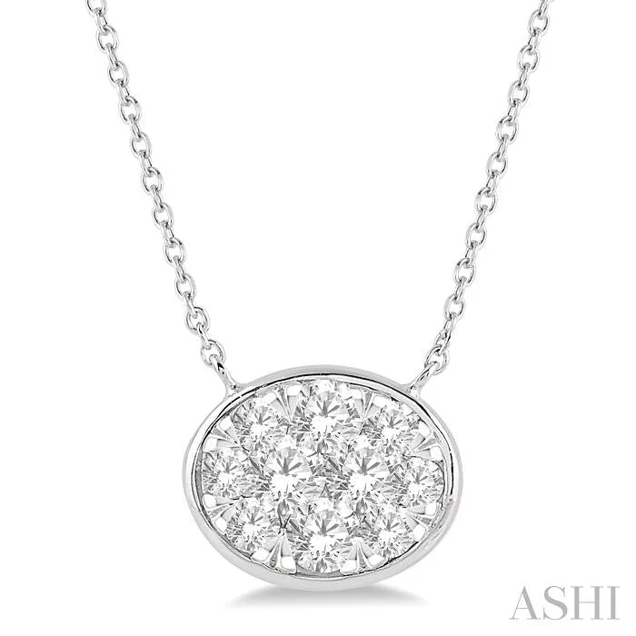 Beautiful necklaces and pendants with natural stones for an earthy, organic vibe-OVAL SHAPE EAST-WEST LOVEBRIGHT ESSENTIAL DIAMOND PENDANT