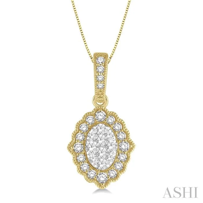 Stunning necklaces and pendants with aquamarine stones for a serene effect-OVAL SHAPE HALO LOVEBRIGHT DIAMOND PENDANT