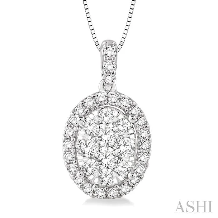 Best necklaces and pendants with oval pendants for a classic, elegant shape-OVAL SHAPE HALO LOVEBRIGHT ESSENTIAL DIAMOND PENDANT