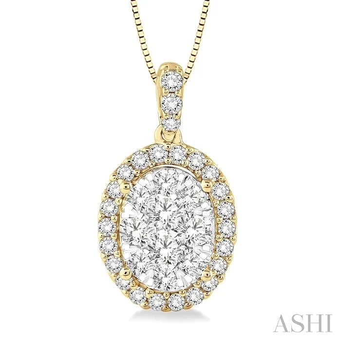 Beautiful necklaces and pendants with diamond-encrusted designs for maximum sparkle-OVAL SHAPE HALO LOVEBRIGHT ESSENTIAL DIAMOND PENDANT