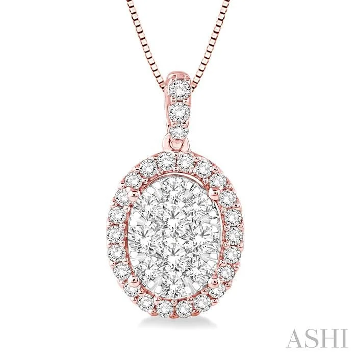 Necklaces and pendants with sun and moon motifs for a celestial-inspired design-OVAL SHAPE HALO LOVEBRIGHT ESSENTIAL DIAMOND PENDANT