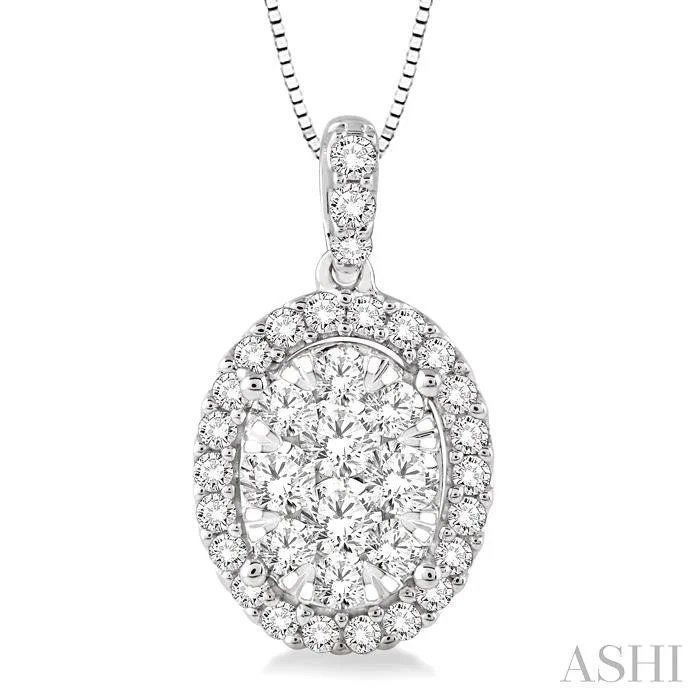 Beautiful necklaces and pendants with tree branch motifs for a nature-inspired design-OVAL SHAPE HALO LOVEBRIGHT ESSENTIAL DIAMOND PENDANT