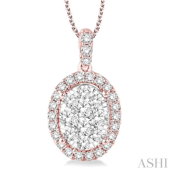 Best necklaces and pendants with art deco elements for a vintage, glamorous design-OVAL SHAPE HALO LOVEBRIGHT ESSENTIAL DIAMOND PENDANT