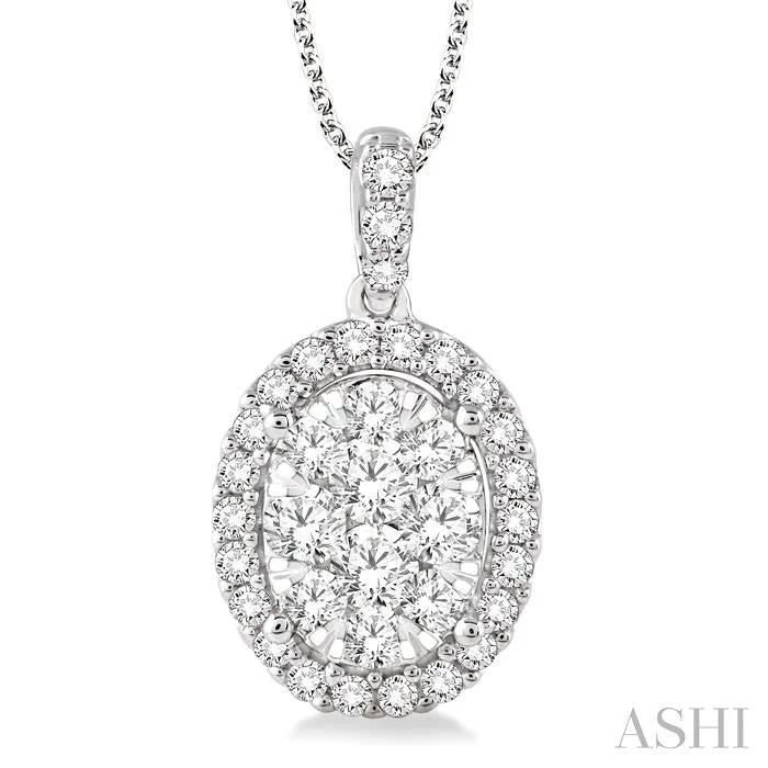 Necklaces and pendants with enamel accents for a colorful, eye-catching appearance-OVAL SHAPE HALO LOVEBRIGHT ESSENTIAL DIAMOND PENDANT