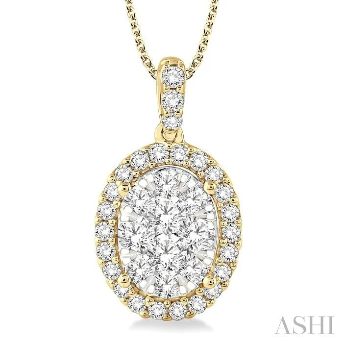 Beautiful necklaces and pendants with geometric shapes for a modern, artistic design-OVAL SHAPE HALO LOVEBRIGHT ESSENTIAL DIAMOND PENDANT