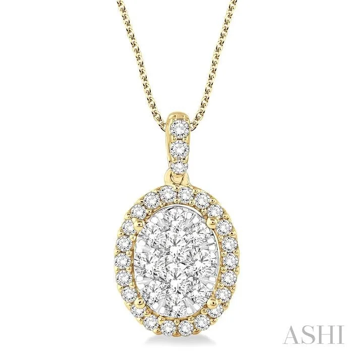 Necklaces and pendants with leaf-shaped designs for an earthy, organic feel-OVAL SHAPE HALO LOVEBRIGHT ESSENTIAL DIAMOND PENDANT