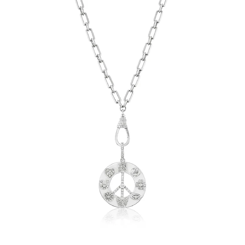 Necklaces and pendants with matching rings for a coordinated set of jewelry-Peace & Love Manifestation Medallion on Small Soho Chain Necklace - 30"