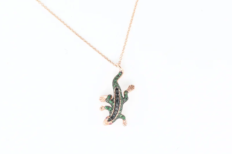 Necklaces and pendants with matching rings for a coordinated set of jewelry-Rose Gold Sapphire Lizard Pendant with Chain