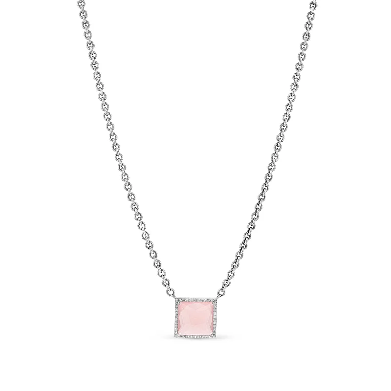 Best necklaces and pendants with art deco elements for a vintage, glamorous design-Rose Quartz Square Diamond Pendant on Cable Chain Necklace - 18"