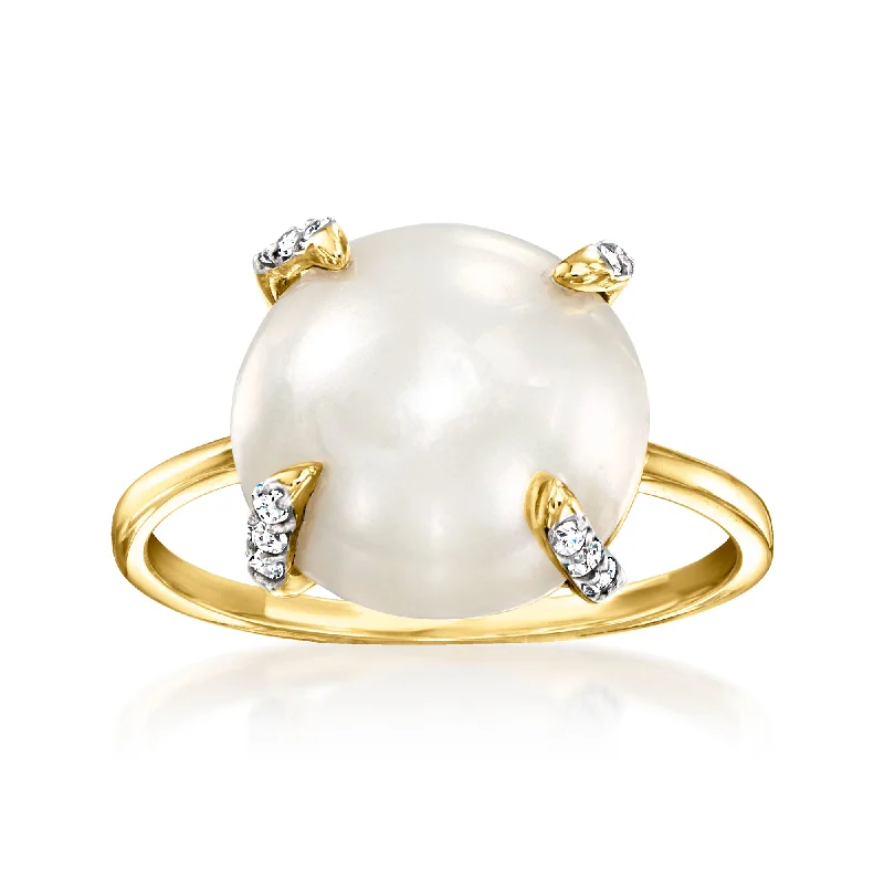 Rings with vintage-inspired emerald for luxury -Ross-Simons 12-12.5mm Cultured Mabe Pearl and . Diamond Ring in 14kt Yellow Gold