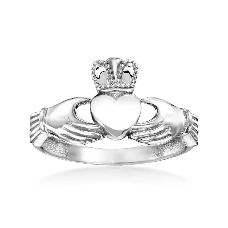 Rings with vintage-inspired rose-cut diamonds -Ross-Simons 14kt White Gold Claddagh Ring