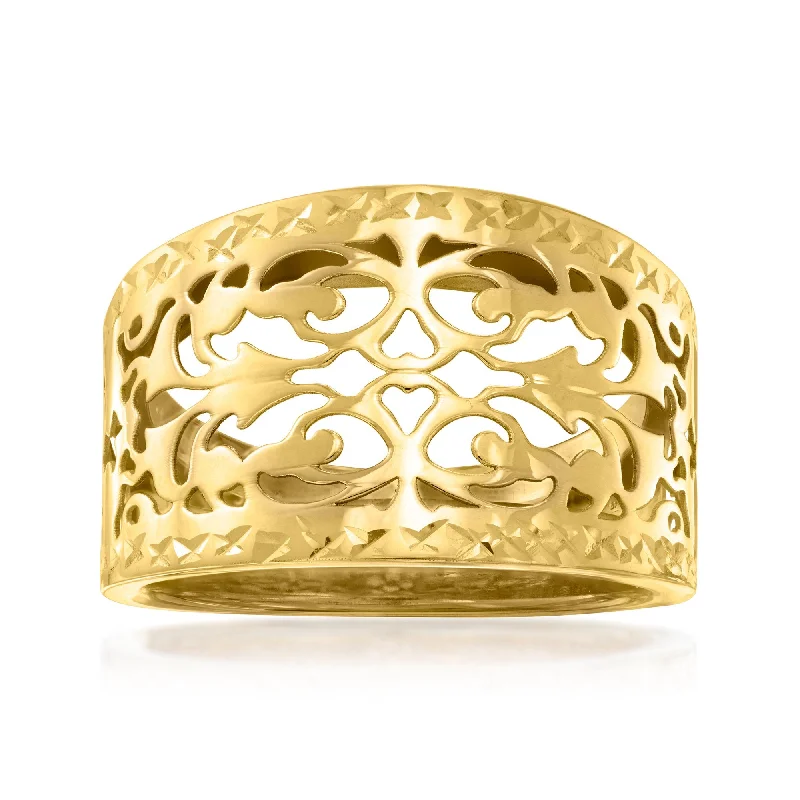 Rings with oxidized bands for vintage edge -Ross-Simons 14kt Yellow Gold Openwork Ring From Italy