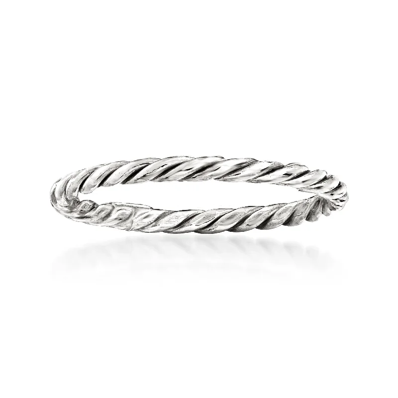 Rings with rough sapphire for rugged chic -Ross-Simons 18kt White Gold Rope Ring