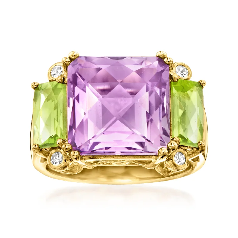 Rings with black diamond for striking contrast -Ross-Simons Amethyst and Peridot Ring With White Topaz Accents in 18kt Gold Over Sterling