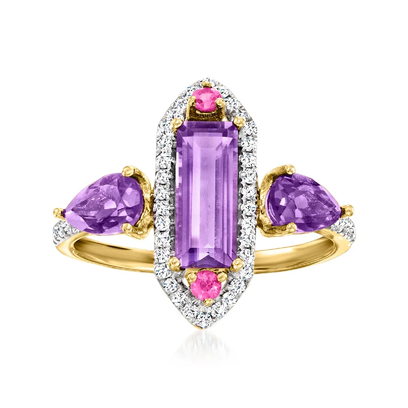 Rings with tiger eye for warm tones -Ross-Simons Amethyst and . Pink Sapphire Ring With . Diamonds in 14kt Yellow Gold