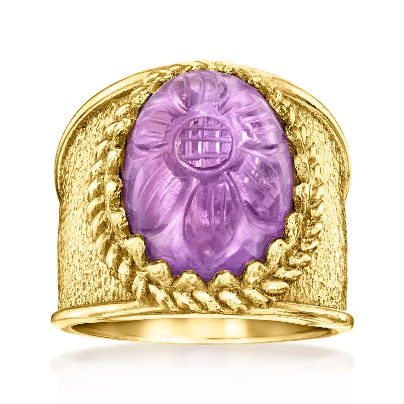 Rings with carved onyx for bold sleekness -Ross-Simons Amethyst Flower Ring in 18kt Gold Over Sterling