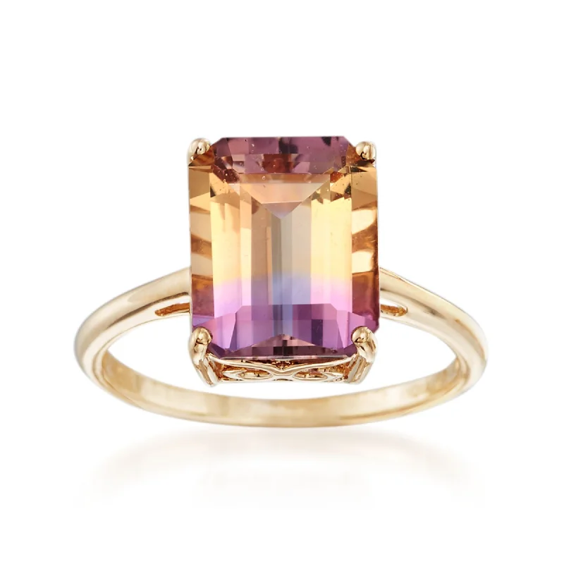 Rings with faceted garnet for deep shine -Ross-Simons Ametrine Solitaire Ring in 14kt Yellow Gold