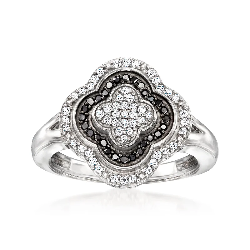 Rings with tourmaline gems for bold hues -Ross-Simons Black and White Diamond Clover Ring in Sterling Silver.