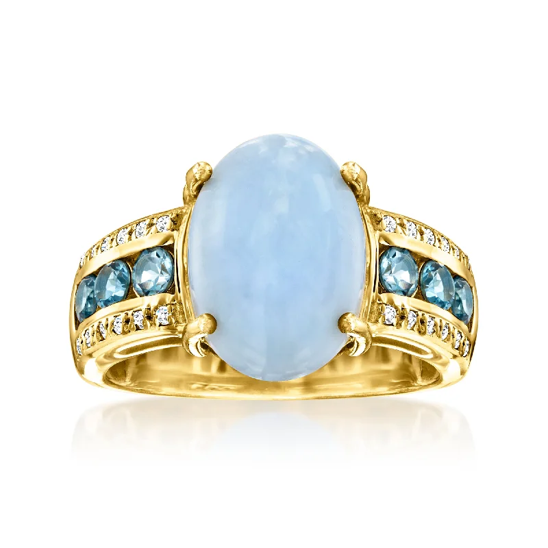 Rings with hexagon-cut stones for trendiness -Ross-Simons Blue Opal Ring With London Blue and White Topaz in 18kt Gold Over Sterling