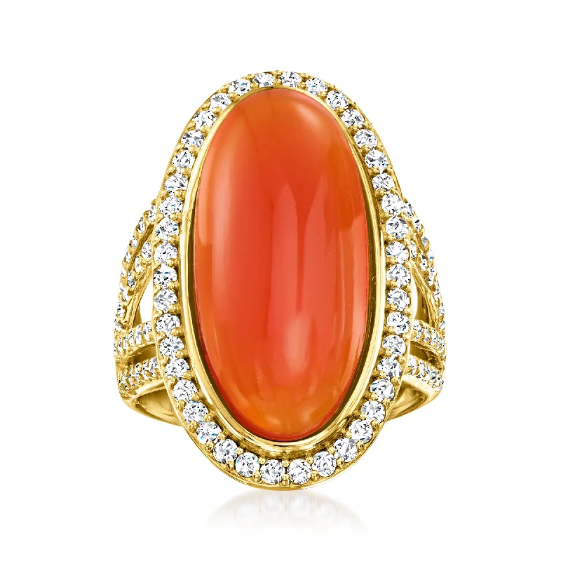 Rings with raw jade for natural calm -Ross-Simons Carnelian and White Topaz Ring in 18kt Gold Over Sterling.