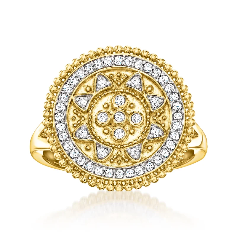 Rings with spiral ruby for bold twist -Ross-Simons Diamond Etruscan-Style Circle Ring in 18kt Gold Over Sterling