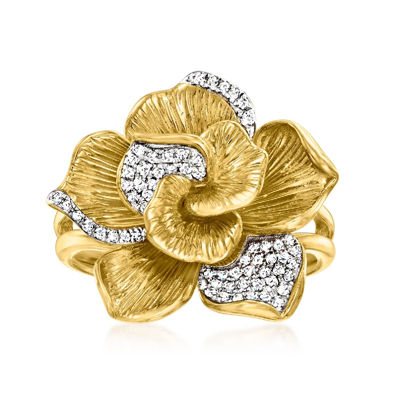 Rings with carved onyx for bold sleekness -Ross-Simons Diamond Flower Ring in 18kt Gold Over Sterling