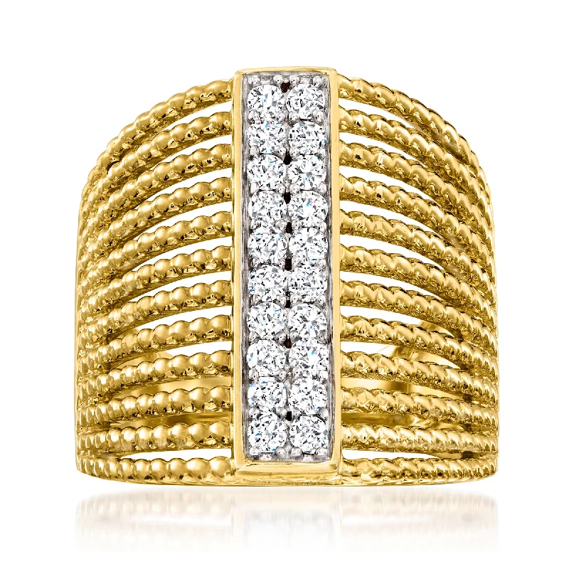 Rings with branch-inspired bands for organic -Ross-Simons Diamond Multi-Row Ring in 18kt Gold Over Sterling