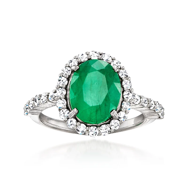 Rings with pave-set gemstones for brilliance -Ross-Simons Emerald and . Diamond Ring in 14kt White Gold