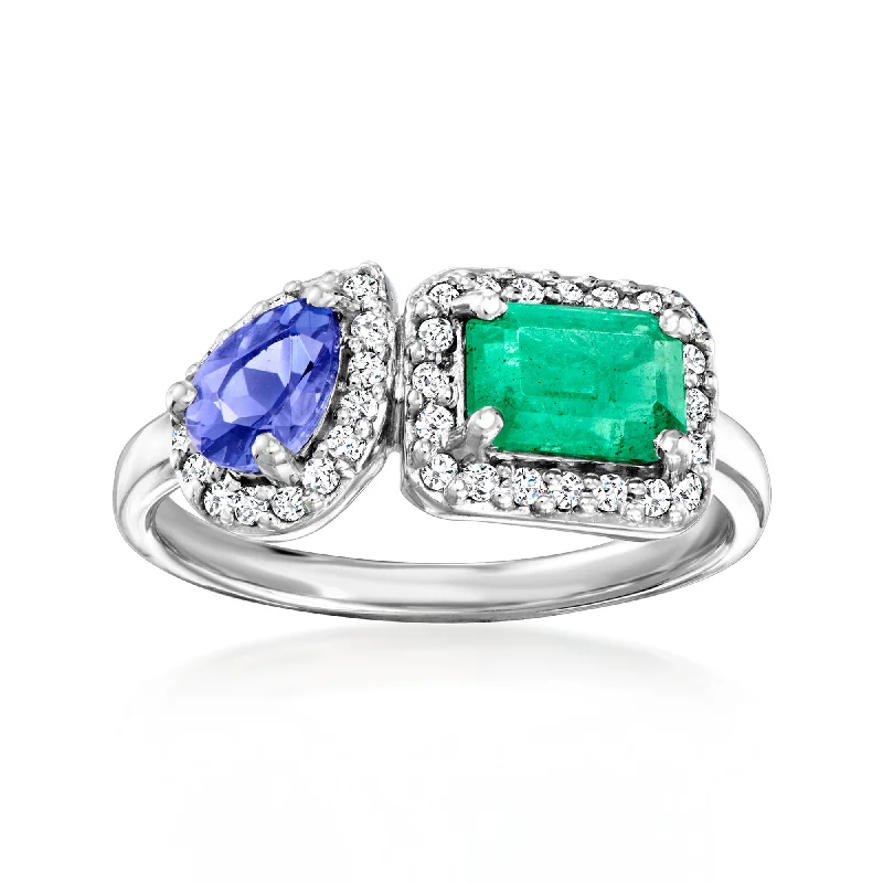 Statement rings with large geometric opal gems -Ross-Simons Emerald and . Tanzanite Toi Et Moi Ring With . Diamonds in 14kt White Gold