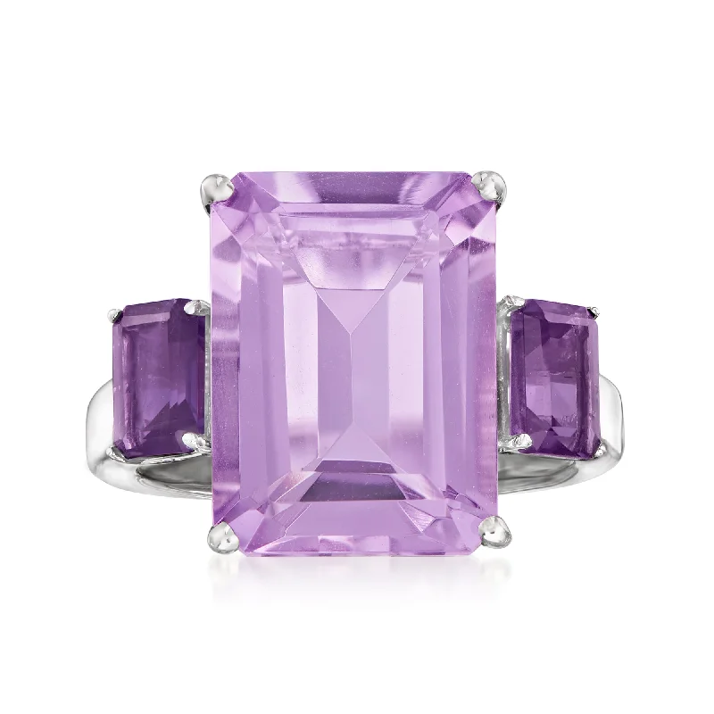 Rings with infinity loops for timeless love -Ross-Simons Emerald-Cut Amethyst Ring in Sterling Silver